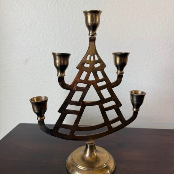 Vintage Brass MCM Christmas Tree candle holder - Picture 2 of 4